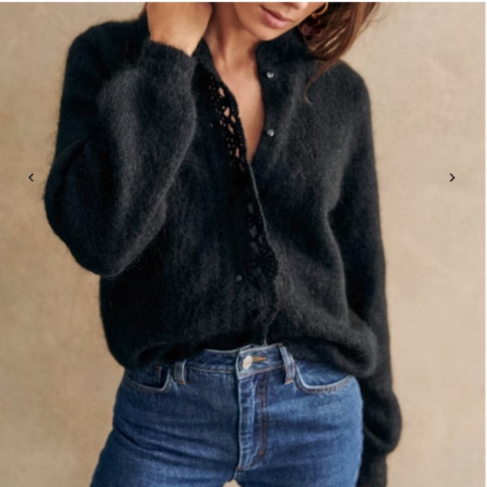 Sezane Black Fuzzy Button-Up Cardigan